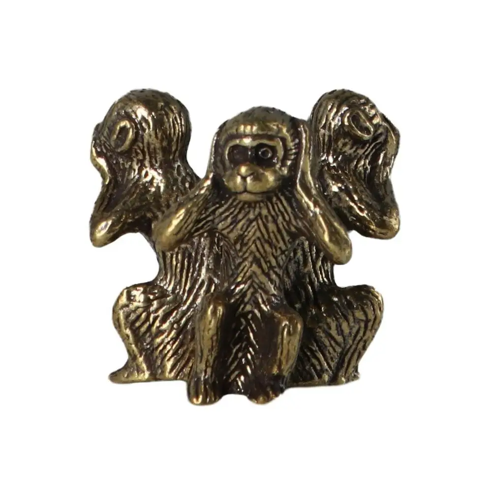 البرونزية ثلاثة القرود الحرف فنغ شوي النحاس الصلبة قرد التماثيل سيارة الحلي ديكور المنزل تمثال القرد الحكيم #3