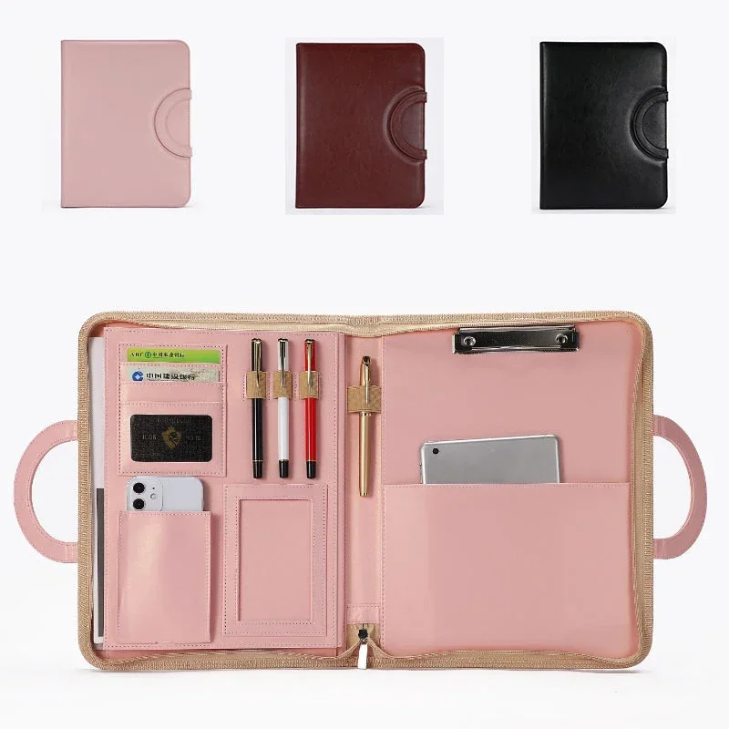 Portable Business Trip a4 Folder Organizer Leather Portfolio for File Document Tablet Holder Briefcase for Man Office University