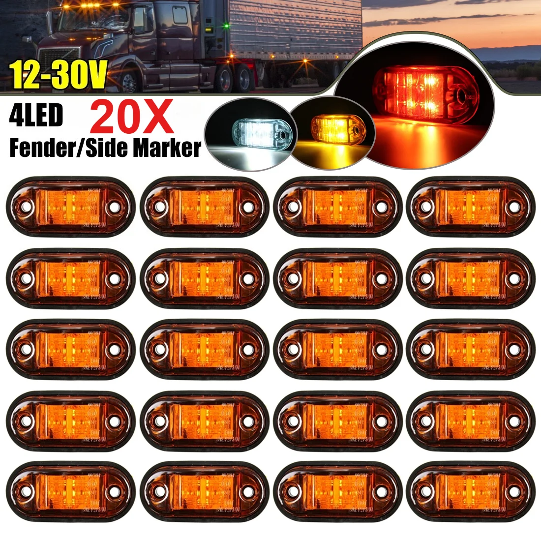 20PCS 12-24V 4LED Seite Marker Lichter Oval Vorne Hinten Freiheit Anzeige Lampe Lkw Zubehör für Anhänger BUS Van Caravan