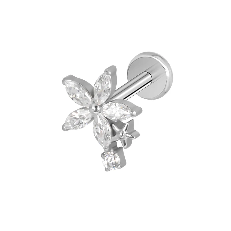 ASTM F136 Titanium Ear Lip Studs with CZ Paved Top