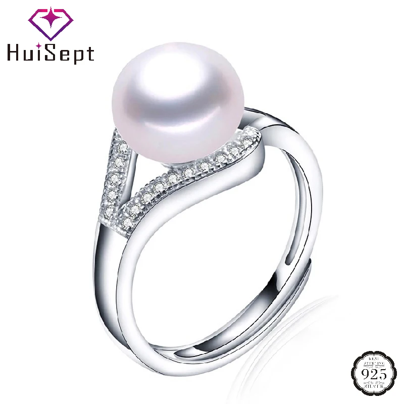 HuiSept Fashion Silver 925 Jewelry Pearl Zircon Ring Accessories for Women Wedding Engagement Party Gift Finger Rings Wholesale