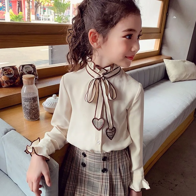 110-160cm Spring Autumn Girls 2pcs Skirt Set Long Sleeves Kids Princess Top And Skirt Designed Suits School Uniform Clothing