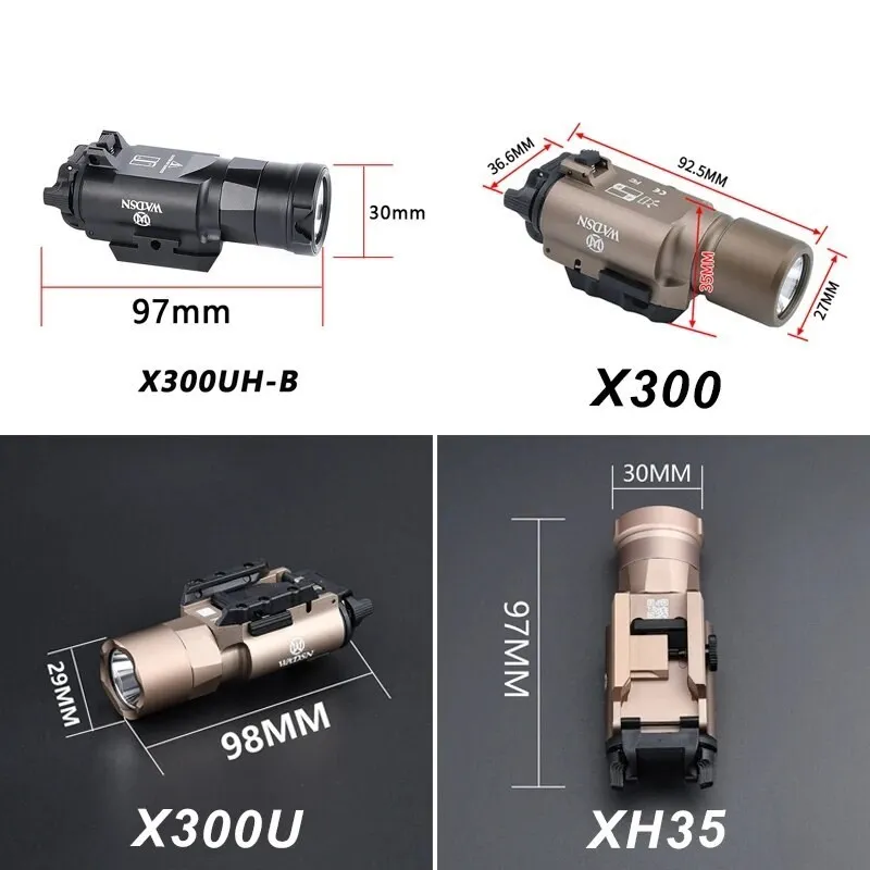 WADSN X300U XH35 X300UH-B Scout Light Set Tactical X300v Strobe LED Illuminated Flashlight X300 Spotlight Dual Function Switch