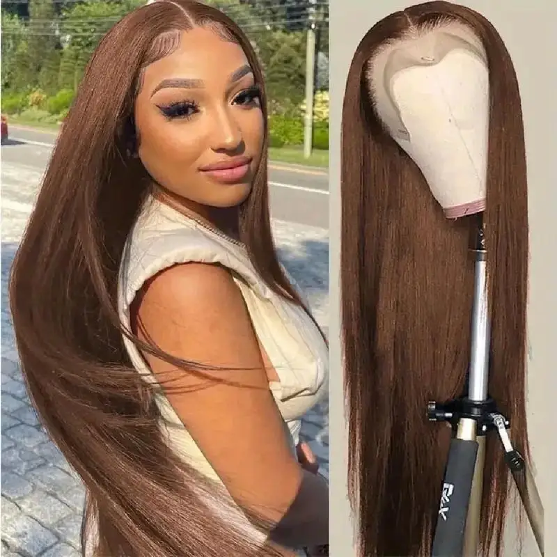 

Brown Straight Lace Front Wigs Human Hair 30 Inch Chocolate Brown Lace Front Wig Straight 13x4 HD Transparent Lace Frontal Wigs