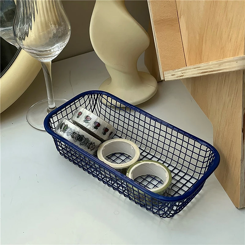 Iron Storage Basket For Desktop Durable Sundries Organizer Baskets Multifunctional Storage Box For Bathroom Cosmetics Organizer