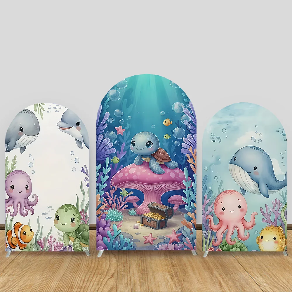 

Cartoon Octopus Shark Photography Background Custom Color Underwater World Turtle Starfish Backdrop Child Birthday Photo Props