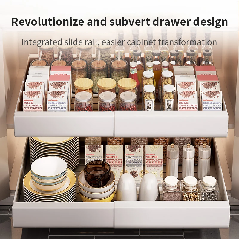 Pull Out Cabinet Organizer Extendable Slide Out Drawer Storage Shelves Rack Kitchen Retractable Pull-out Drawer Basket Shelf