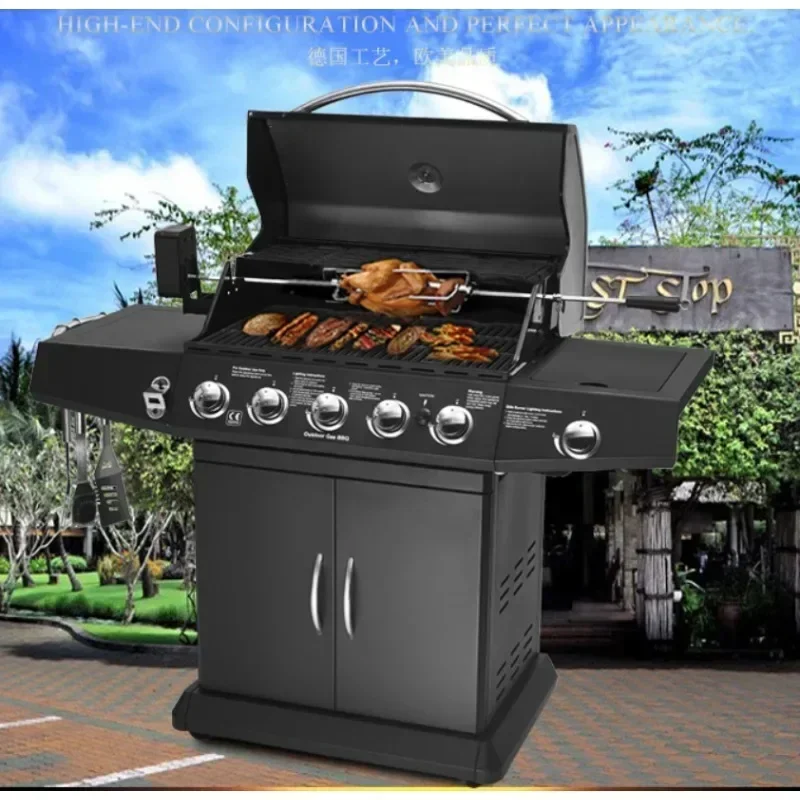 

gas and charcoal BBQ grill, gas stove,outdoor black gas BBQ grill,five burners+side burner,gas or charocal bbq gril