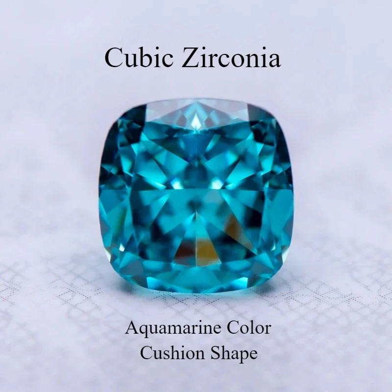 

Cubic Zirconia Cushion Shape Aquamarine Color 5A Grade 4k Crushed Ice Cut Charm Beads for DIY Jewelry Making Ring Main Materials