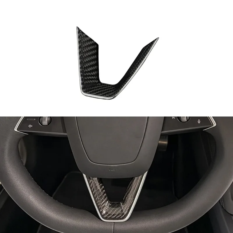 Steering Wheel Patch for Tesla Model 3+ Real Carbon Fiber Steering Wheel U-shaped Protective Cover New Model 3 Highland 2024