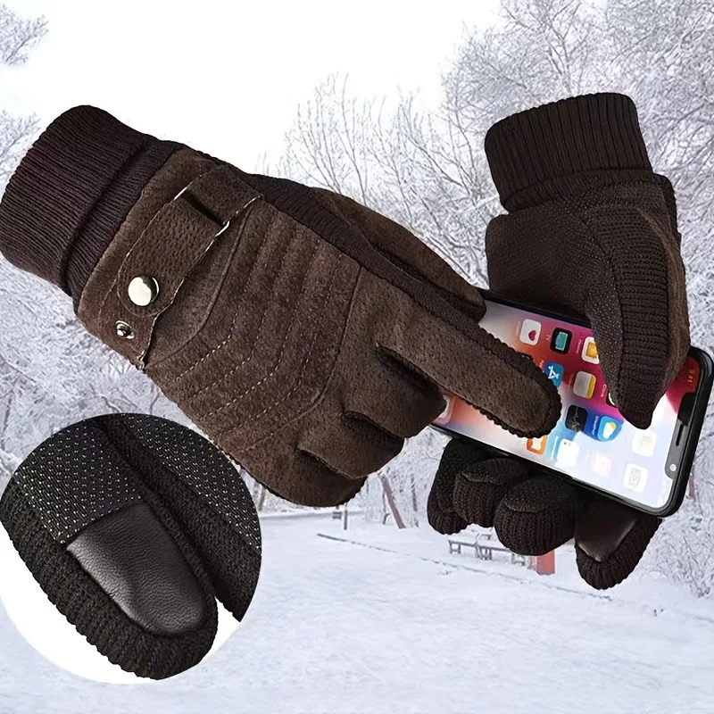 Guanti termici invernali da donna per moto da ciclismo Guanti di sicurezza antiscivolo con touch screen in pelle calda antivento per la stagione fredda