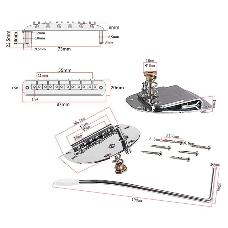 Metal Tremolo Bridge Set Screws Wrenches For Mustang Jazzmaster Guitar Replacement Accessories Easy Operation- Silver