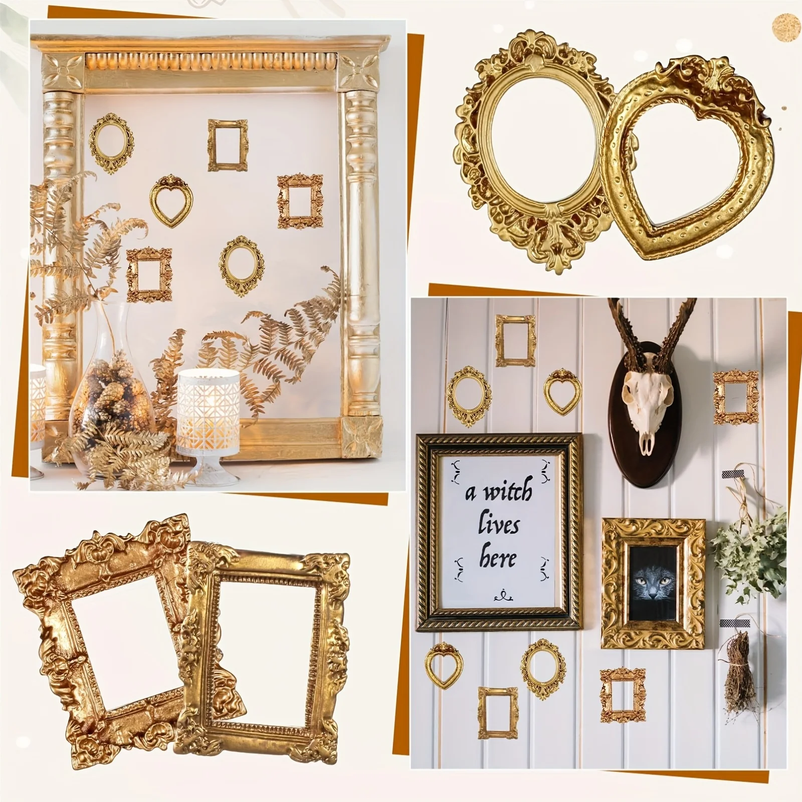 12pcs Vintage Mini Picture Frames Golden Baroque Resin Display Cases Wedding Christmas Photo Display Frames Home Decoration