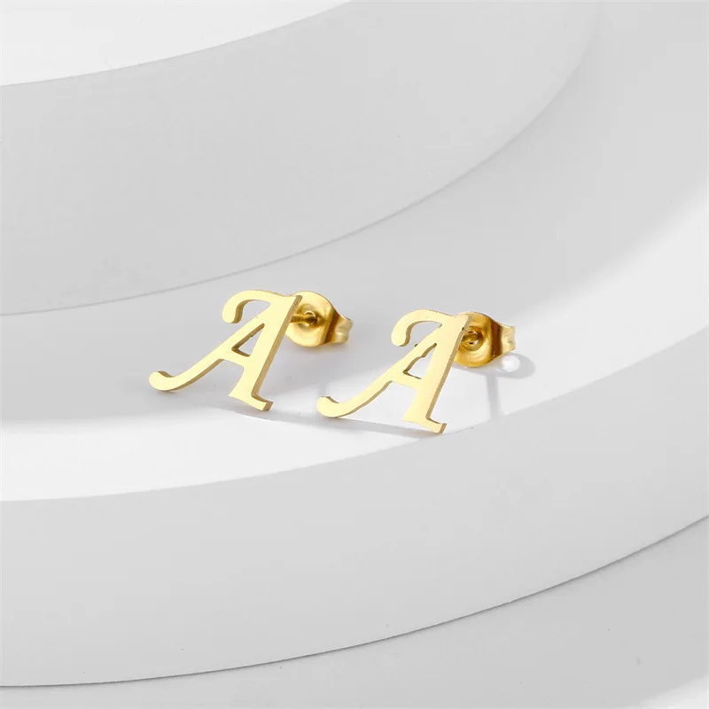 Stainless Steel 26 A-Z Initial Letter Stud Earrings Small Tiny Alphabet Name Earrings Gold Color DIY Pendientes Brincos Dropship