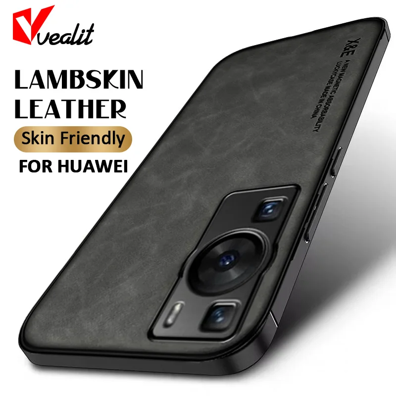 Fashion Silicone Magnetic Leather Phone Case For Huawei P60 P50 P40 P30 Lite P20 Nova 8 9 10 11 Pro Y9S Camera Protection Cover