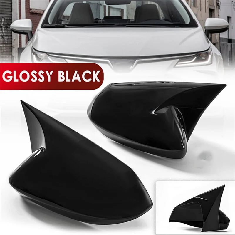 Gloss Black OX Horn Rearview Mirror Cover Cap Trim for Toyota Corolla 2019-2023