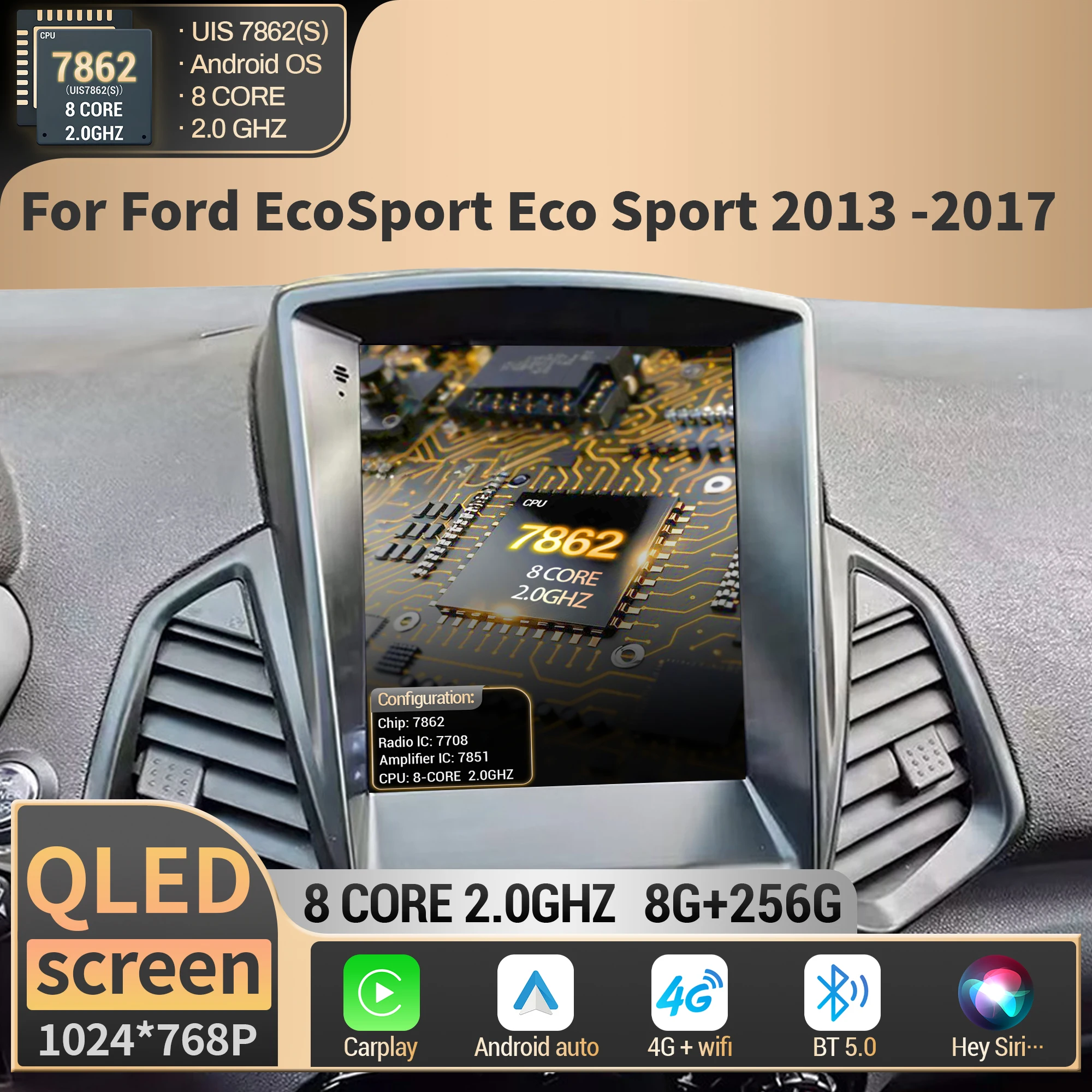 9.7 "أندرويد لفورد EcoSport Eco Sport 2013 2014-2016 2017 سيارة الوسائط المتعددة الملاحة نظام تحديد المواقع راديو رئيس وحدة شاشة QLED #1