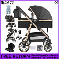 Multifunctional Baby Stroller & Sleeping Basket, 3-in-1 Portable Bassinet with Secure-Lock Hook, 5-Point Harness, Large Storage