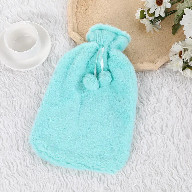 Winter Faux Fur Hot water bottle cloth cover Rubber Warm Children\'s 2 Liters Hand Foot Warmer Solid Household Water Bag cover