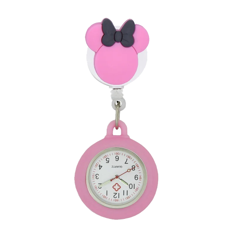 YIJIA Lovely Cartoon Hospital Nurse Doctor Retractable Badge Reel Pocket Watches with Colourful Silicone Case