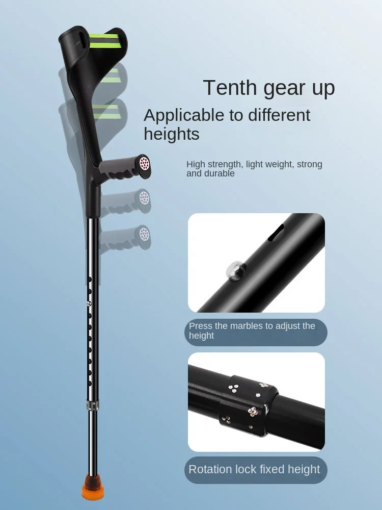 Folding Forearm Crutches with Anti-Drop Cuff Lightweight Adjustable Elbow Crutches Walking Stick for Old People Walking Cane