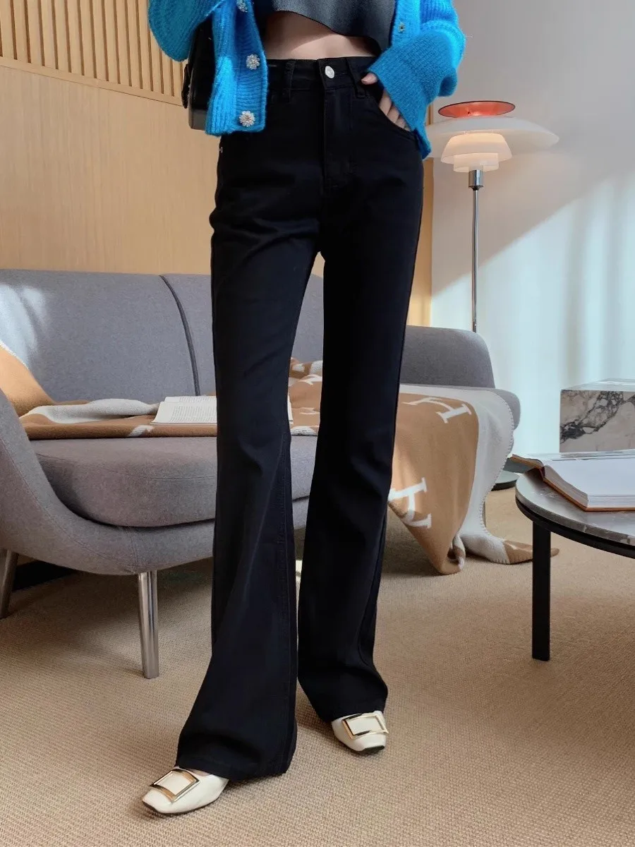 

Эластичные джинсовые брюки с высокой талией, облегающие повседневные длинные брюки для поездок на работу, темно-синие хлопковые эластичные джинсы