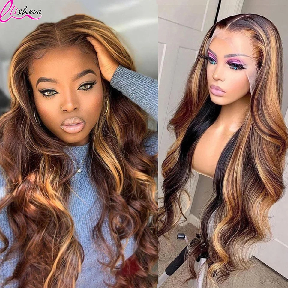 Body Wave Human Hair 13x4 Highlight HD Lace Frontal Wig Brazilian Human Hair Wigs For Woman 1B Burgundy Body Wave Lace Front Wig