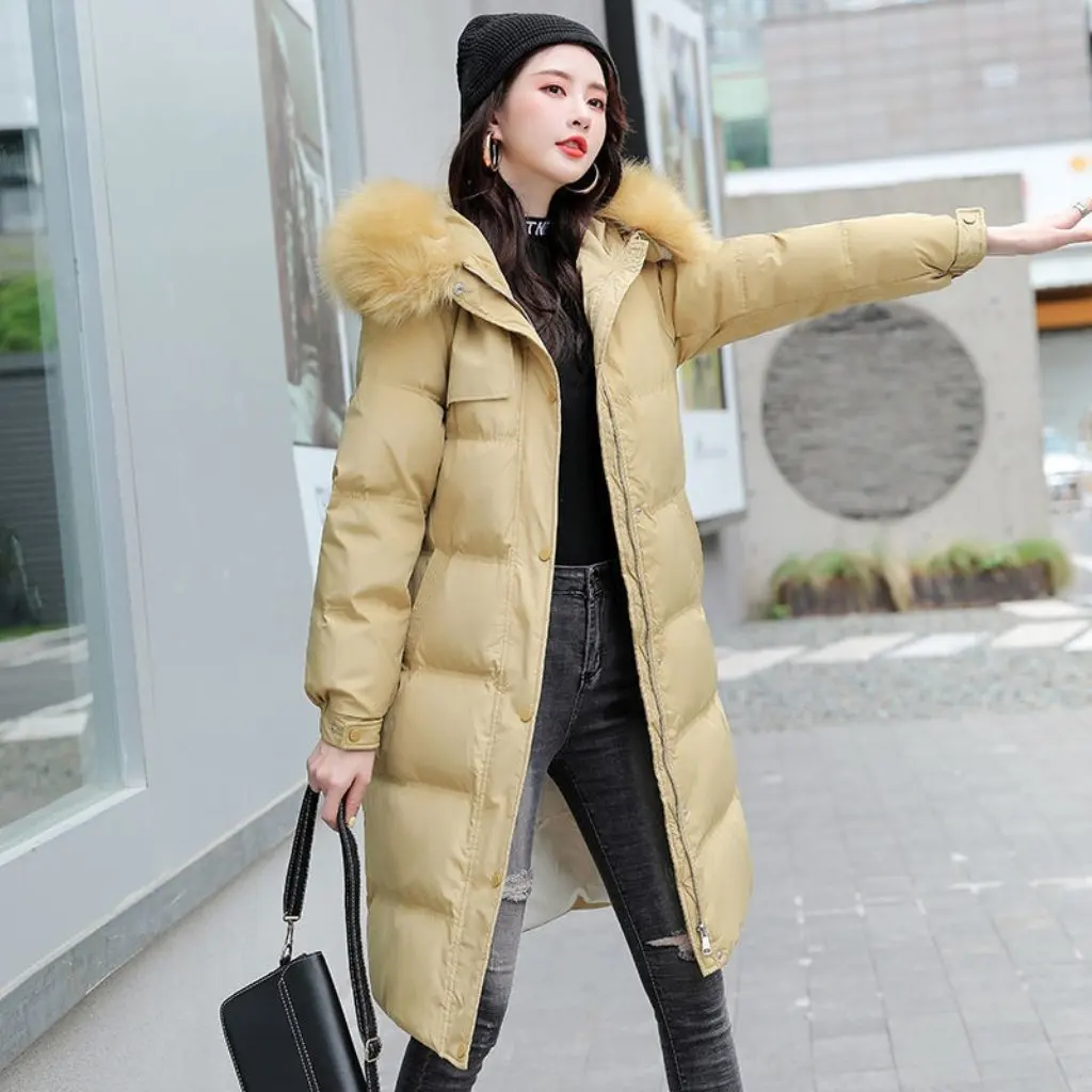 

Winter Long Cotton Coat for Women Korean Style Slim-fit Over-the-Knee Thickened Large Size Women's Outerwear
