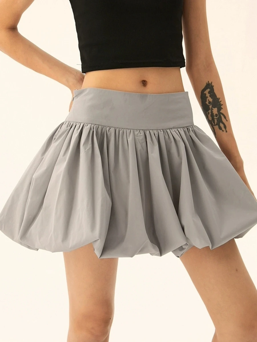 Fashion Korean Bud Short Skirt for Women Solid Color All-Matching Elastic Waist Kawaii Fairy Bubble Skirts Y2k Streetwear 2024