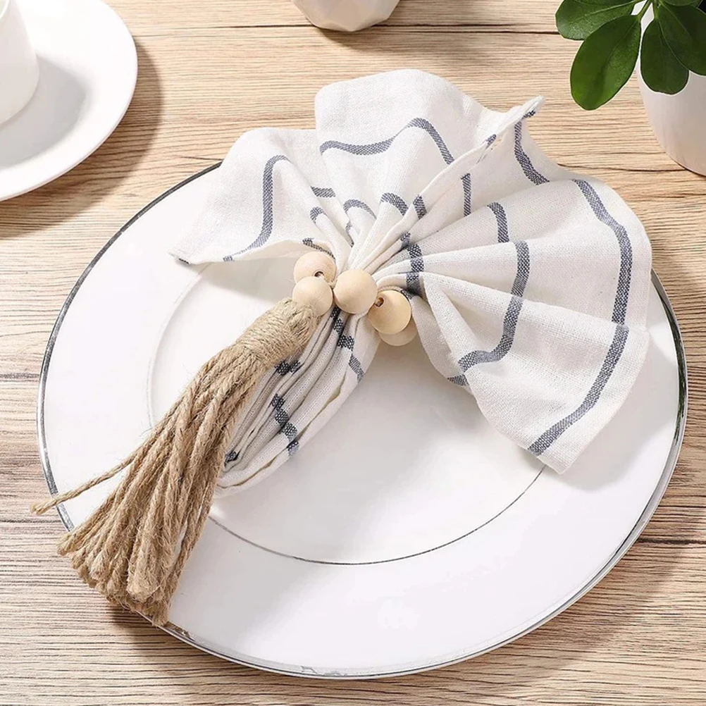

2Pcs Napkin Wooden Bead Tassel Decor Serviette Ring Wear resistant Wear Resistant Wall Decor Tableware Accessories Bright Color