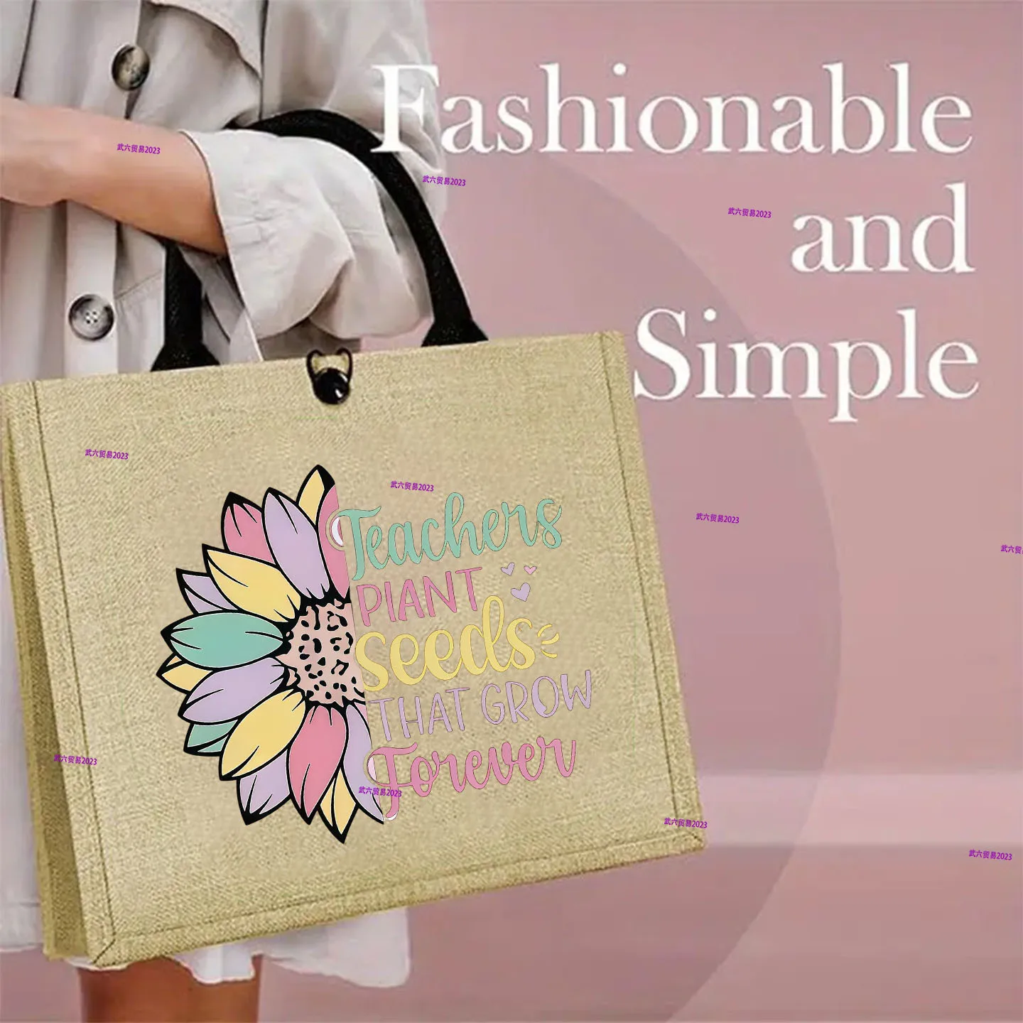 European and American extremely simple style linen bag Teachers' Day literary printing, large-capacity book storage environmenta