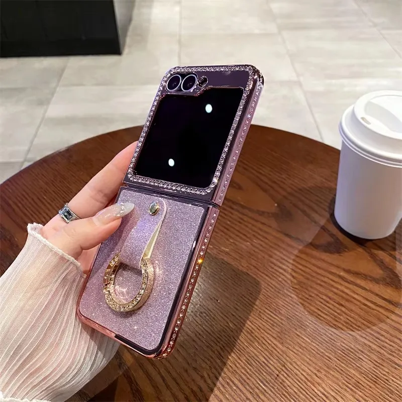 

Phone Case Fashion Ring Holder Plating For Samsung Galaxy Z Flip 6 Flip 5 Flip 4 Zflip 3 5G Bling Diamond Shockproof Cover
