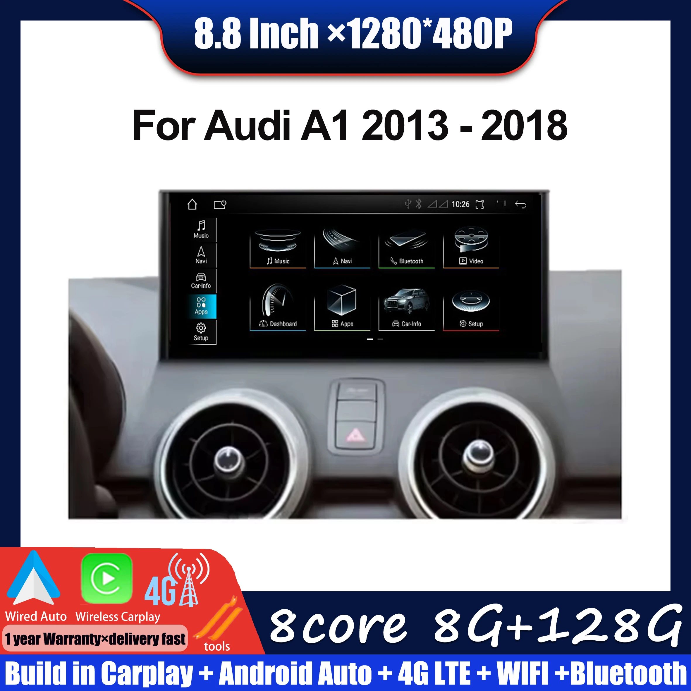 

8.8 INCH Android OS For Audi A1 2013 2014 2015 2016 2017 2018 Wireless Carplay GPS Navigation Car Radio Auto Monitor Tools