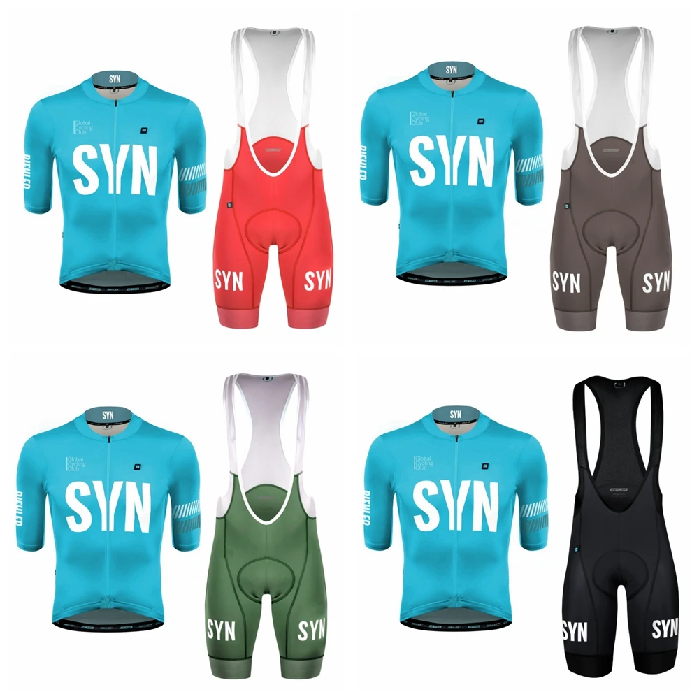 Sky blue 2025 SYN Men's cycling sportswear summer set breathable sweat wicking short sleevecycling Jersey and Bib shorts