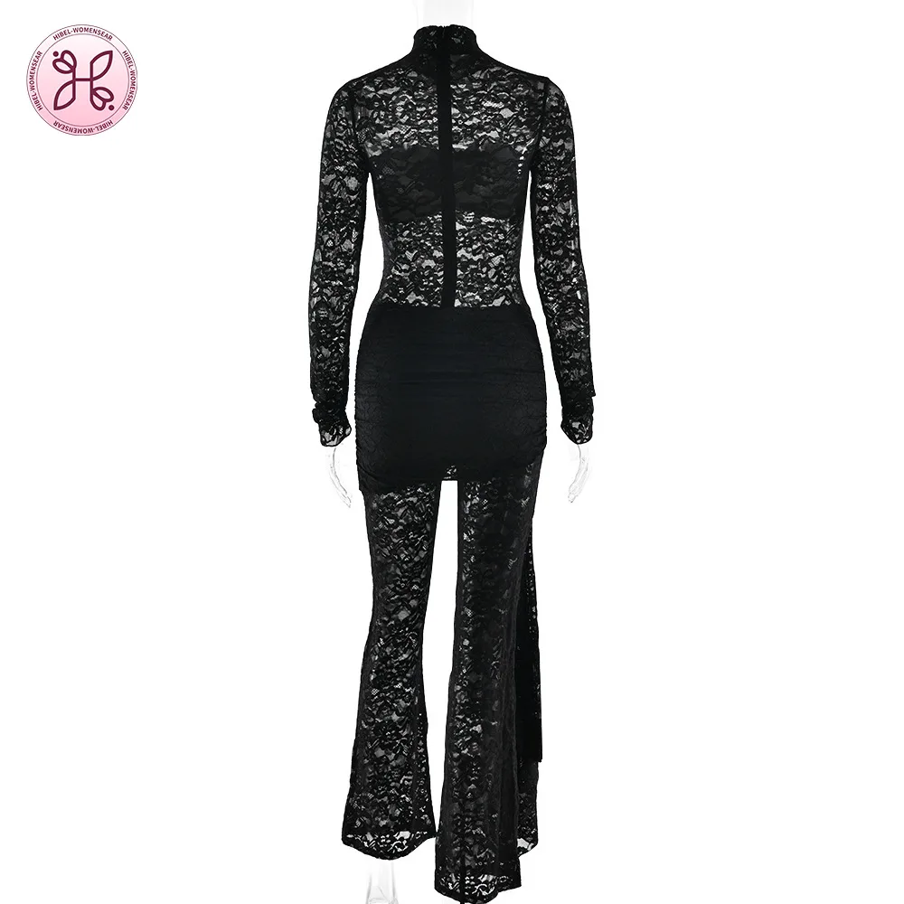 بذلة من الدانتيل والأكمام - ألواح شفافة ووشاح متدفق، أساسيات الليل