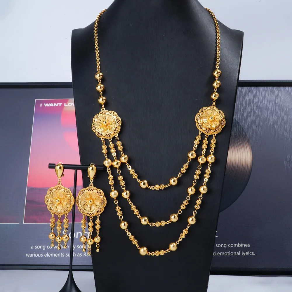 Sturdy Anti-Deformation Flower Jewelry Set For Women 24K Gold AU999 reinforced structure resists daily abrasion and pulling