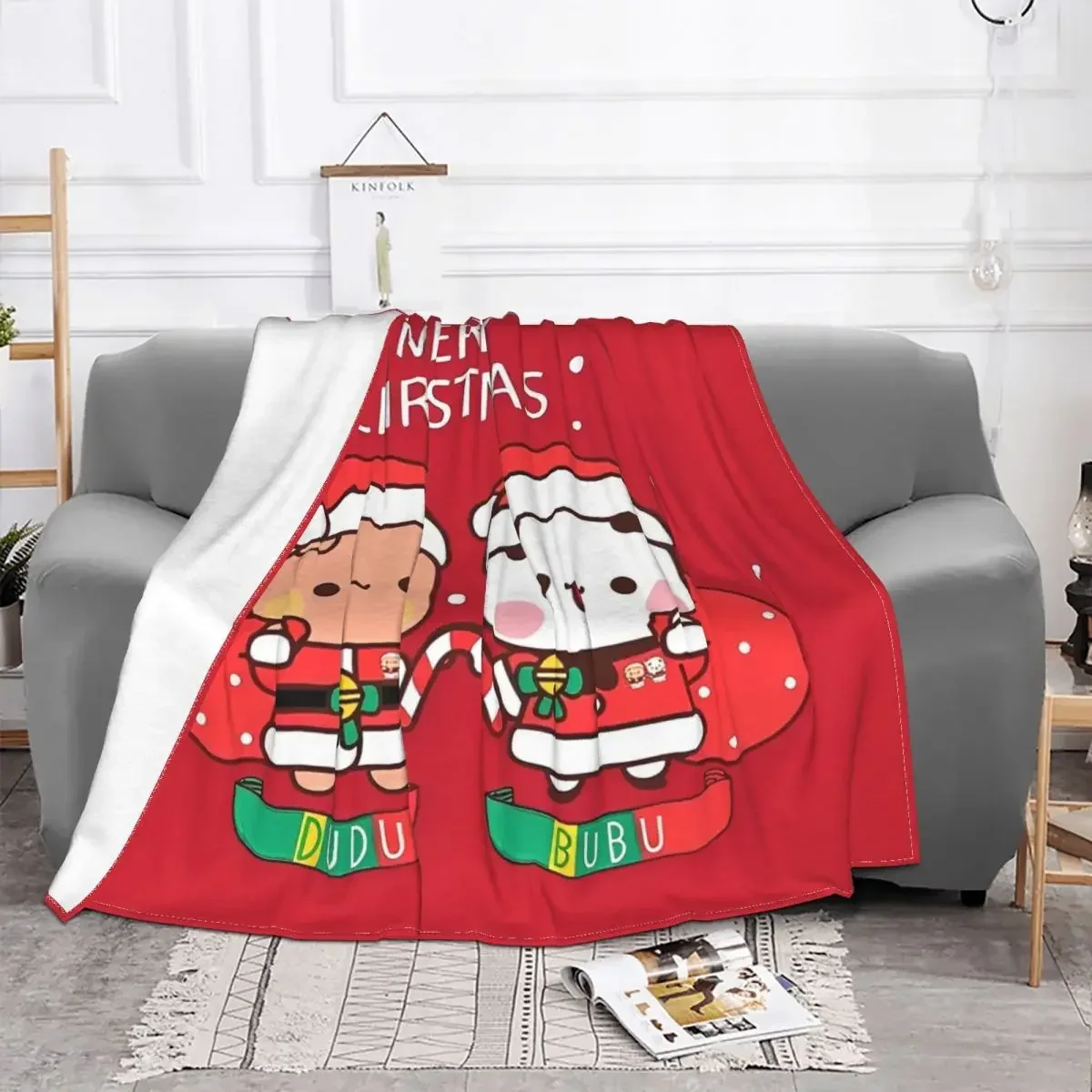 Bubu Dudu Xmas Holiday Blanket Adorable Christmas Flannel Vintage Warm Throw Blanket for Home Restaurant Autumn/Winter