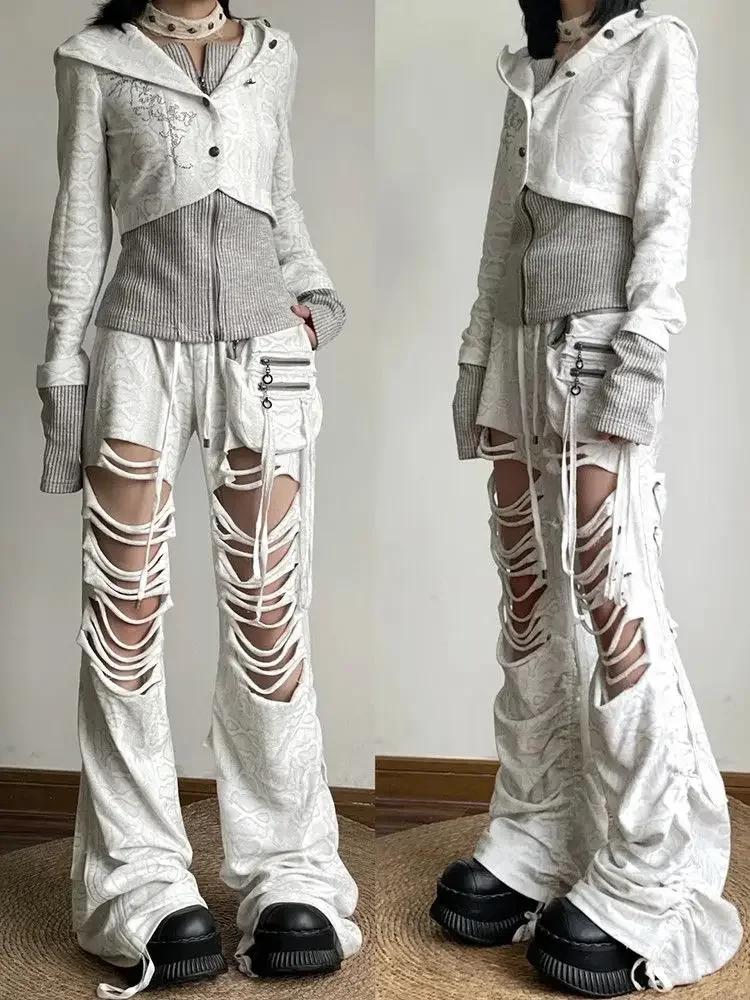 Spring Autumn Patchwork Jacket Zip Sweatshirt Women's Vintage Knitted Hooded Sweatshirt Jacket Y2K Spice Girls Slim Short Top