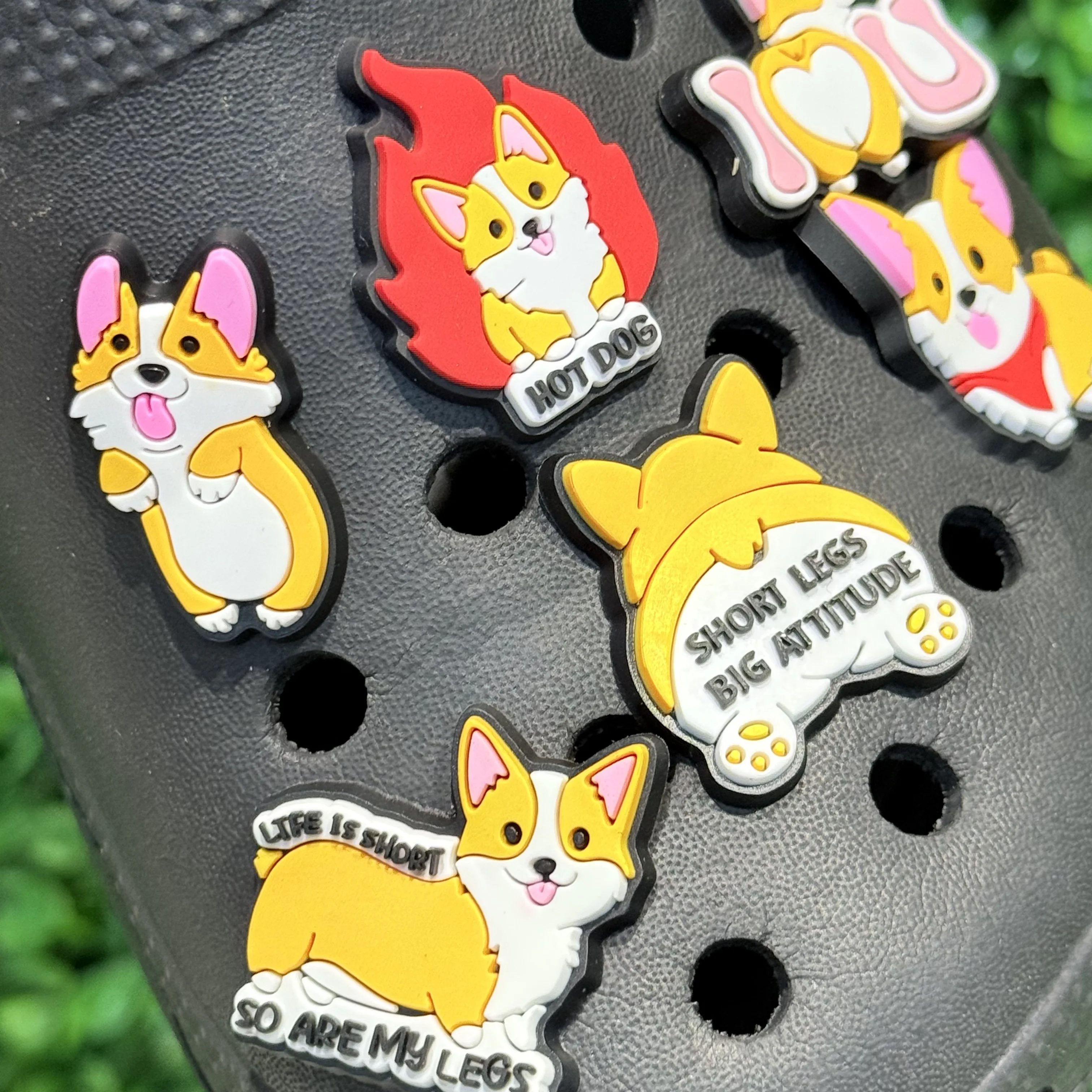 1-12Pcs Corgi I'm Not Short I'm Fun-Size Clog Buckle Charms Lovely Animals PVC Shoe Decorations For Kids Birthday Gift