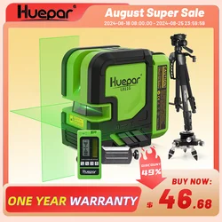 Huepar-Kit de nivel láser de 2 líneas, diodo Osram, haz verde, batería de iones de litio de línea cruzada autonivelante con modo de pulso, trípode, herramientas láser