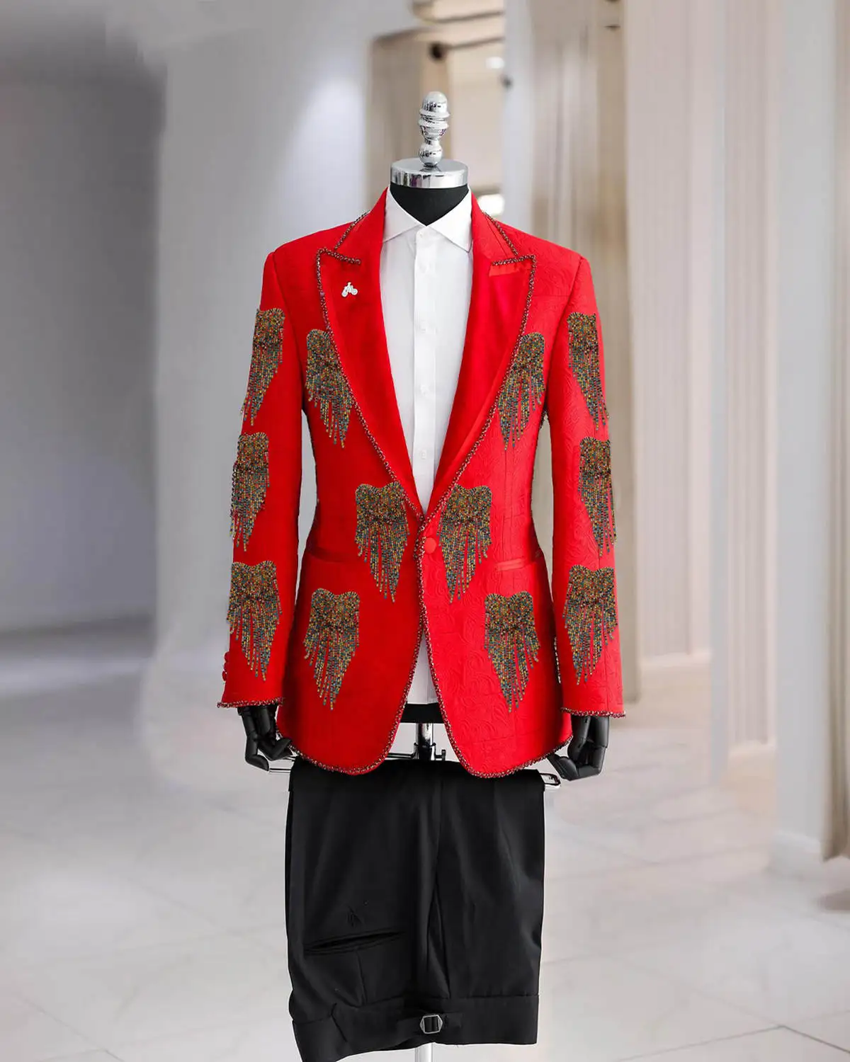 ファッション結婚式の男性スーツクリスタルパーティースーツ 2 個コート黒パンツオーダーメイド新郎花婿の付添人フォーマルな機会サイズカスタマイズ
