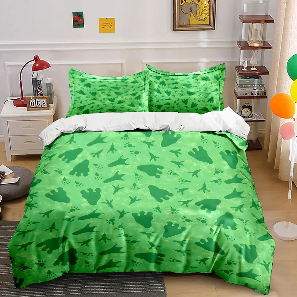 

Green background footprint patterns Print Bedding Set 1 Duvet Cover 2 Pillowcases for Adult and Children Luxury Gift Full Size
