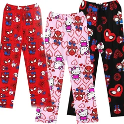 Calça solta de pijama Hello Kitty Spiderman Sleep Bottoms dos desenhos animados, calça pijama Sanrio, pijama masculino e feminino, novo, 2022