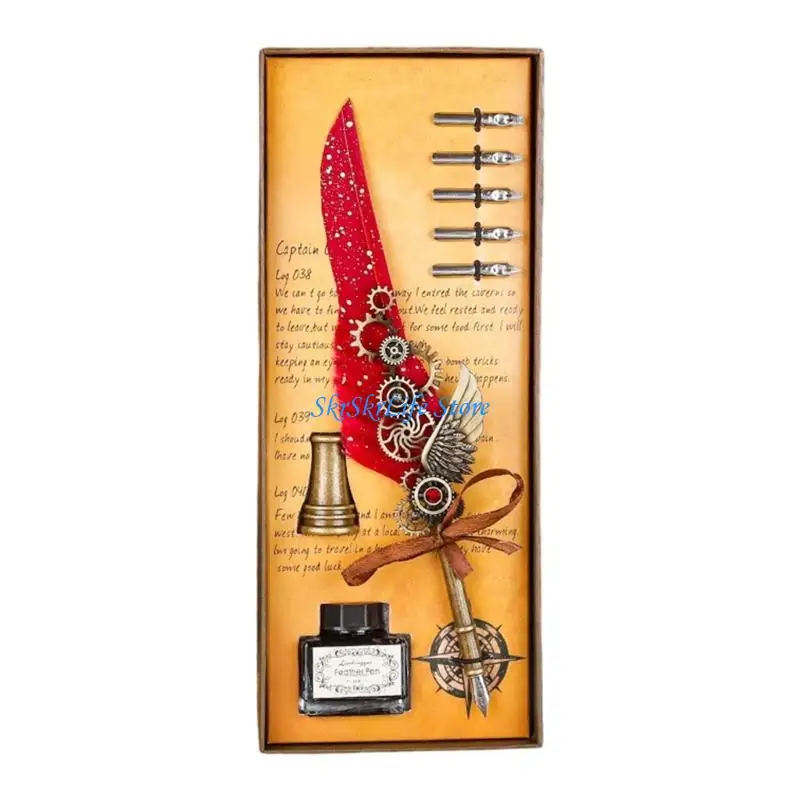 E65E Fountain Pen Gift Set Retro Quill Pen With Multiple Nib And Refill Inks