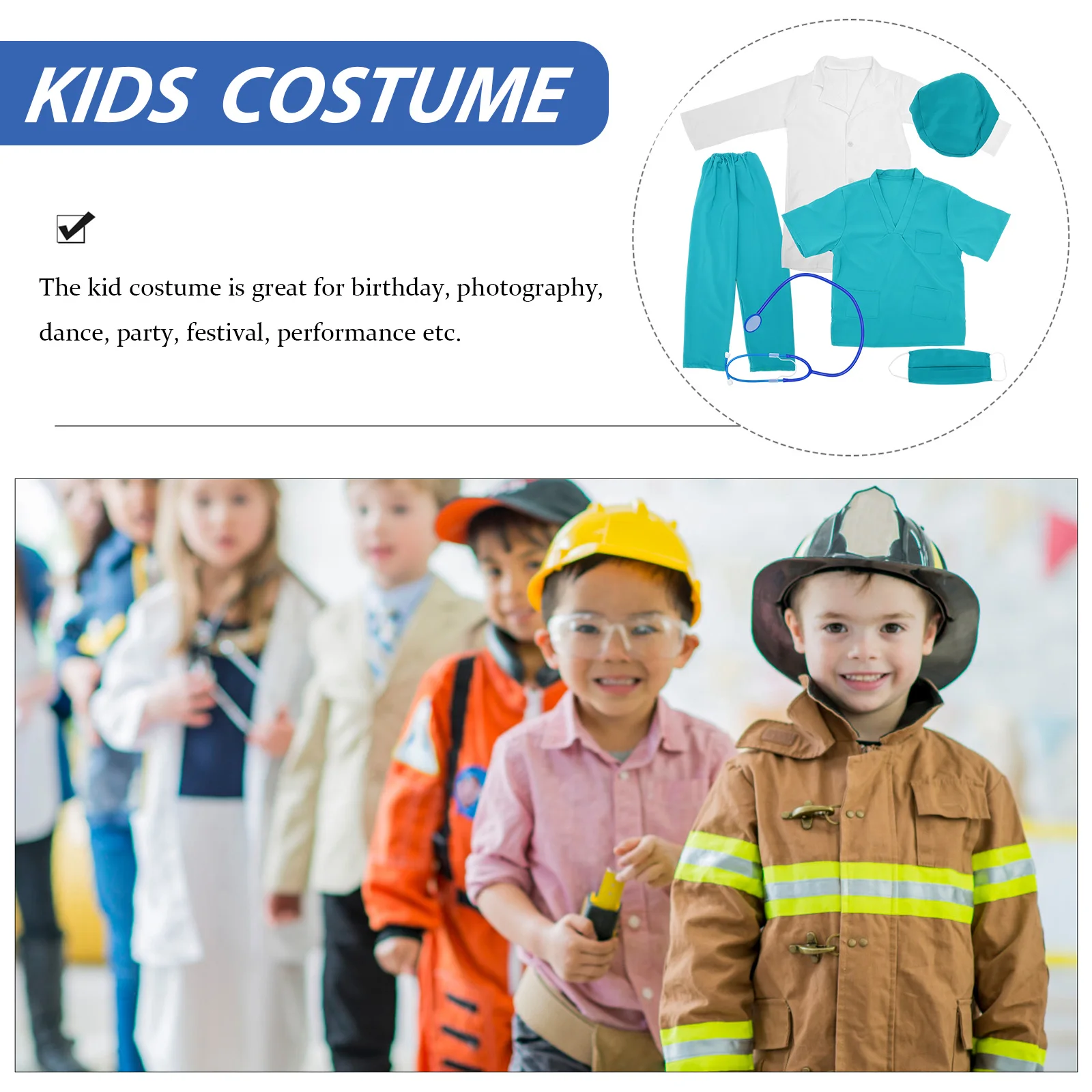 

Surgical Suit Costume Set for Kids Toddlers Nurse Outfit V Neck White Coat Stethoscope Party Halloween Festival Performance