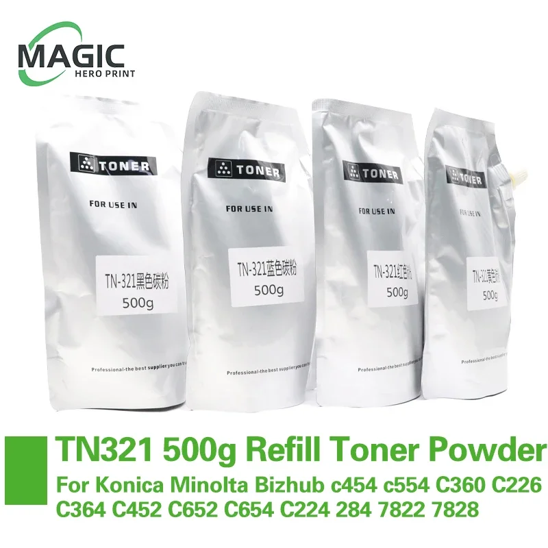 TN321 500g Refill Toner Powder For Konica Minolta Bizhub c454 c554 C360 C226 C364 C452 C652 C654 C224 284 7822 7828 Color Toner