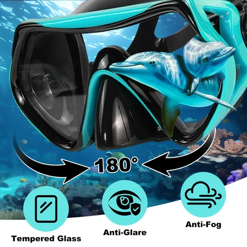 Imagen 2 del producto XIAOTREE-mascarilla de buceo, juego de snorkel para adultos, vidrio templado, equipo de snorkel panorámico profesional, entrenamiento de natación