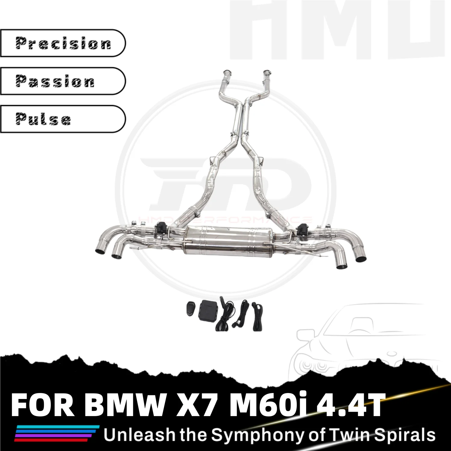 

HMD Customization SS304 Catback Exhaust for BMW X7 M60I 4.4T Electronic Valves Single Pipe Design Brushed Finish Auto Parts