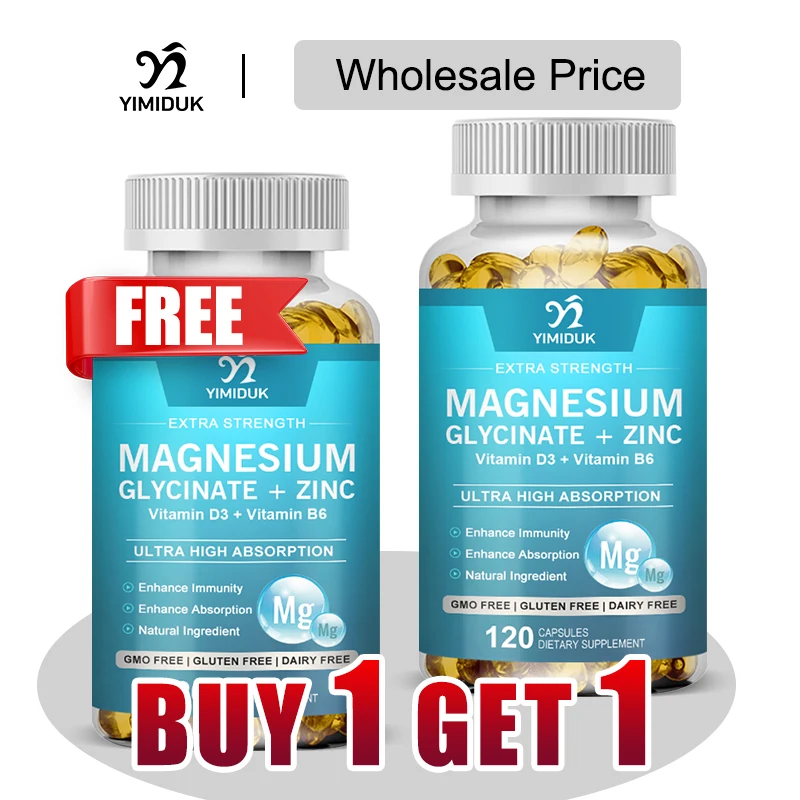 

Buy 1 Get 1 Free! Magnesium Glycinate + Zinc Supplement, for Reduces Anxiety, Muscle Cramps & Hormone Balance, GMP Certified