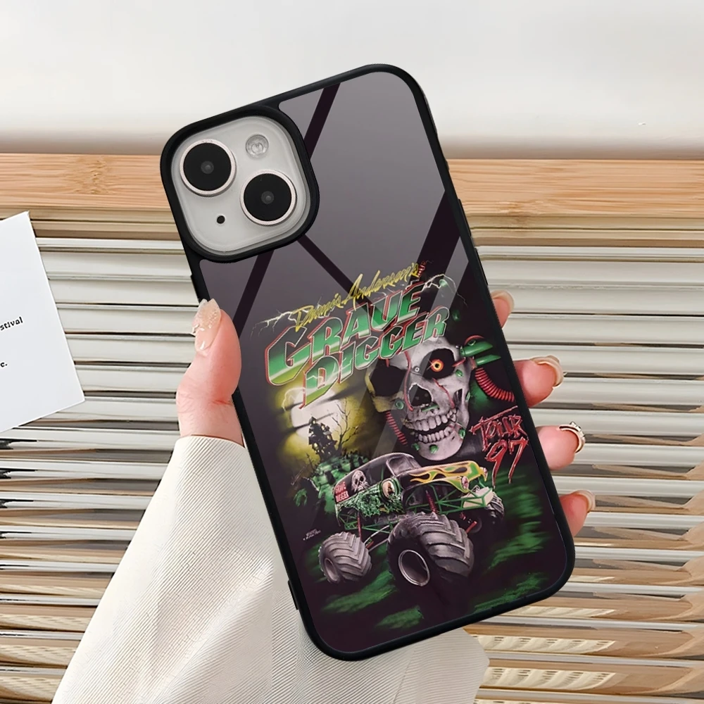 Grave Digger Monster Truck Phone Case For Iphone 16 Pro 15 Pro Max 14 12 11 13 Mini 8 7 Plus X Xs XR PC+TPU Design Cover